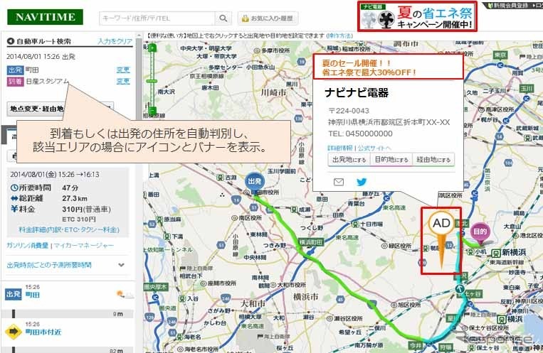 ナビタイム・車版エリアターゲティング広告