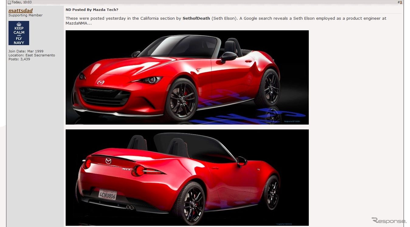 次期マツダロードスターのレンダリングイメージを掲載した米国のロードスターのファンサイト、『mx-5 miATA.NET』