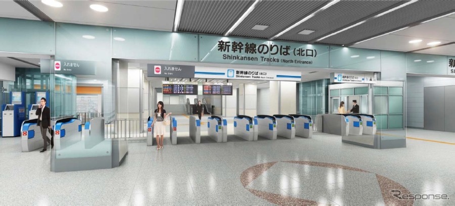 東海道新幹線の北口改札はレイアウトを見直すとともに、新しいタイプの自動改札機を増設する。