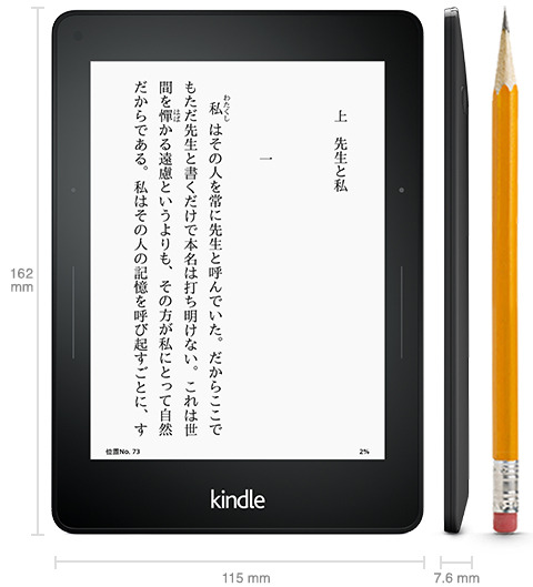 厚さ7.6mmと薄型化も図られた「Kindle Voyage」