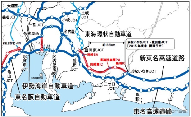 新東名で今回開通予定のエリアマップ