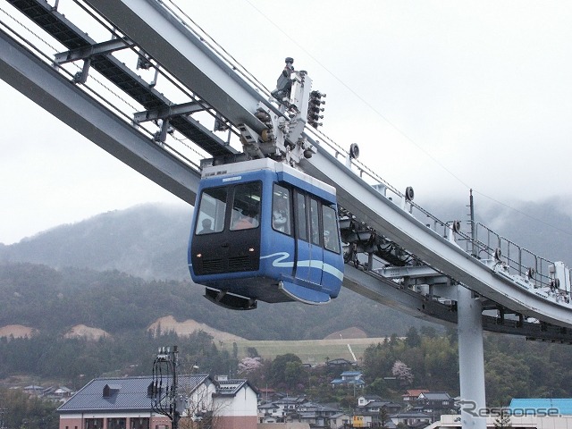 広島市交通科学館はスカイレールの見学会を10月25日に開催する。ロープウェイと懸垂式モノレールを組み合わせたようなシステムが特徴だ。