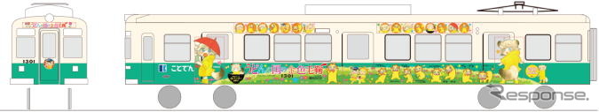 「うどんの国の金色毛鞠」ラッピング電車のイメージ。当日はラッピング電車の出発式のほか、原作者である篠丸のどかさんのサイン会も行われる。