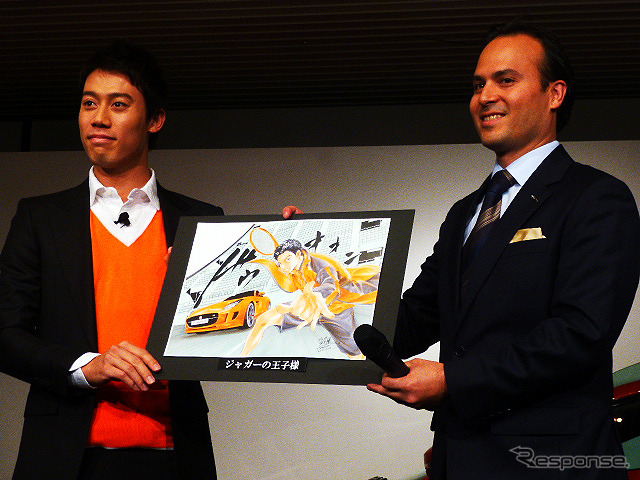 東京・六本木で11月20日に公開されたジャガー『Fタイプ 錦織圭エディション』。錦織圭選手、許斐剛氏、マグナス・ハンソン社長などがそれぞれ想いを語った