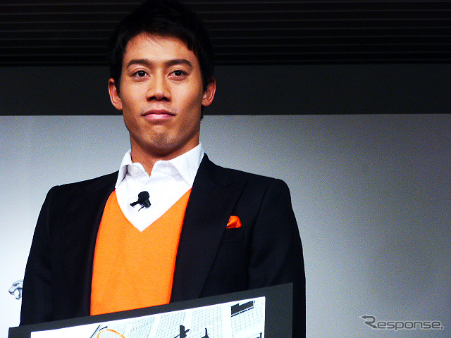 東京・六本木で11月20日に公開されたジャガー『Fタイプ 錦織圭エディション』。錦織圭選手、許斐剛氏、マグナス・ハンソン社長などがそれぞれ想いを語った