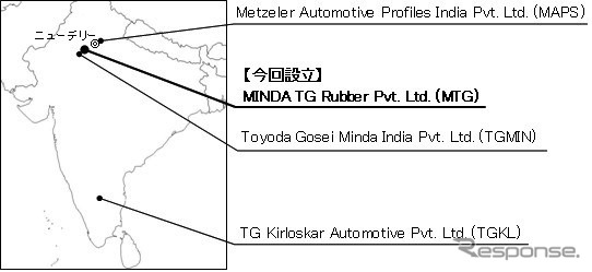 インドにおける豊田合成グループ4拠点の所在地