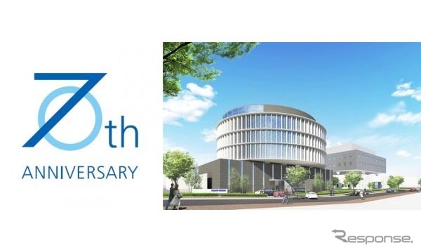 東洋ゴム70周年記念ロゴと新本社完成予想図