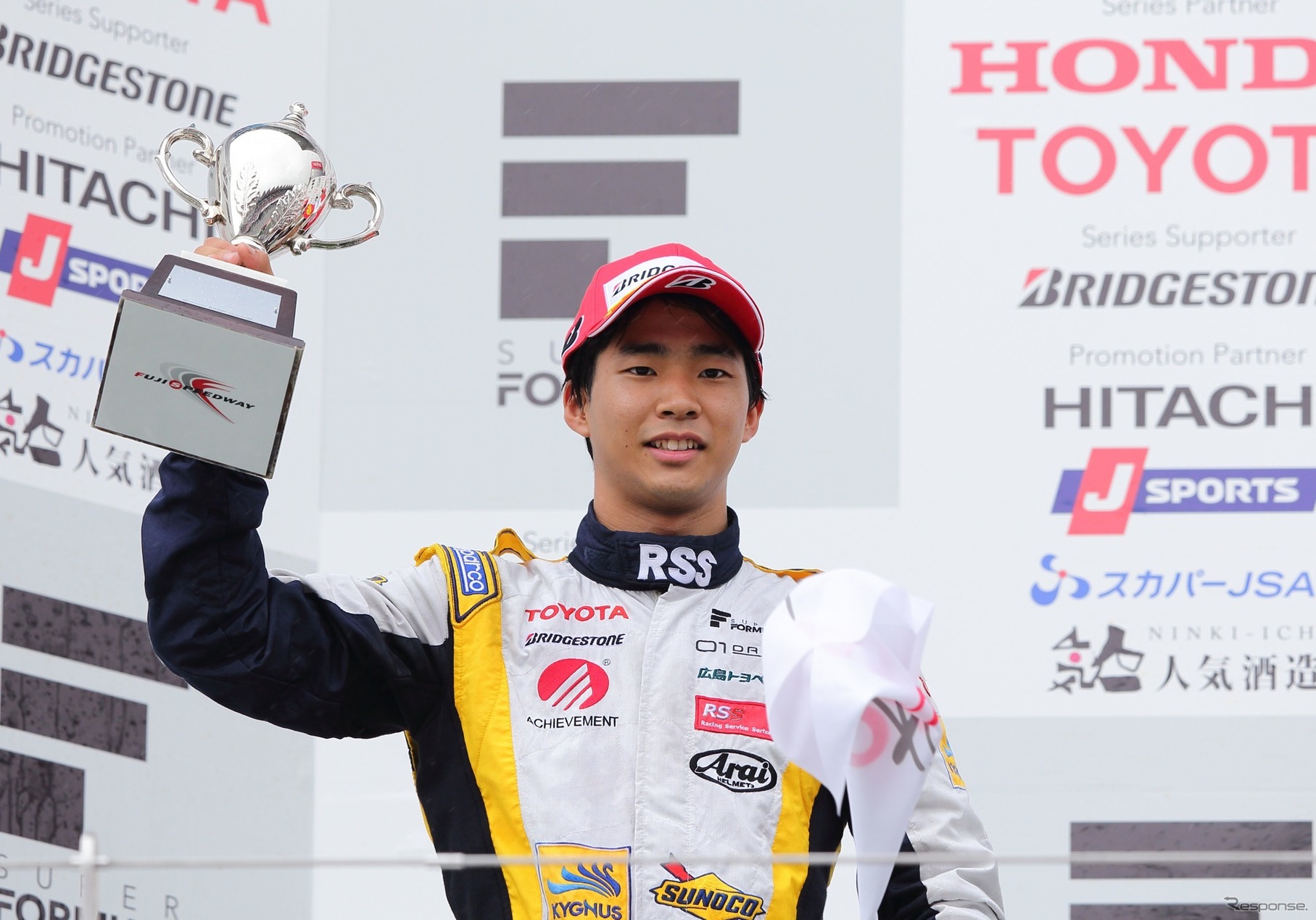 2014年SF第3戦富士、終盤の雨で混乱するなか、自身初表彰台となる2位を獲得した平川亮。
