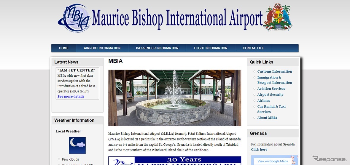 モーリス・ビショップ国際空港公式ウェブサイト