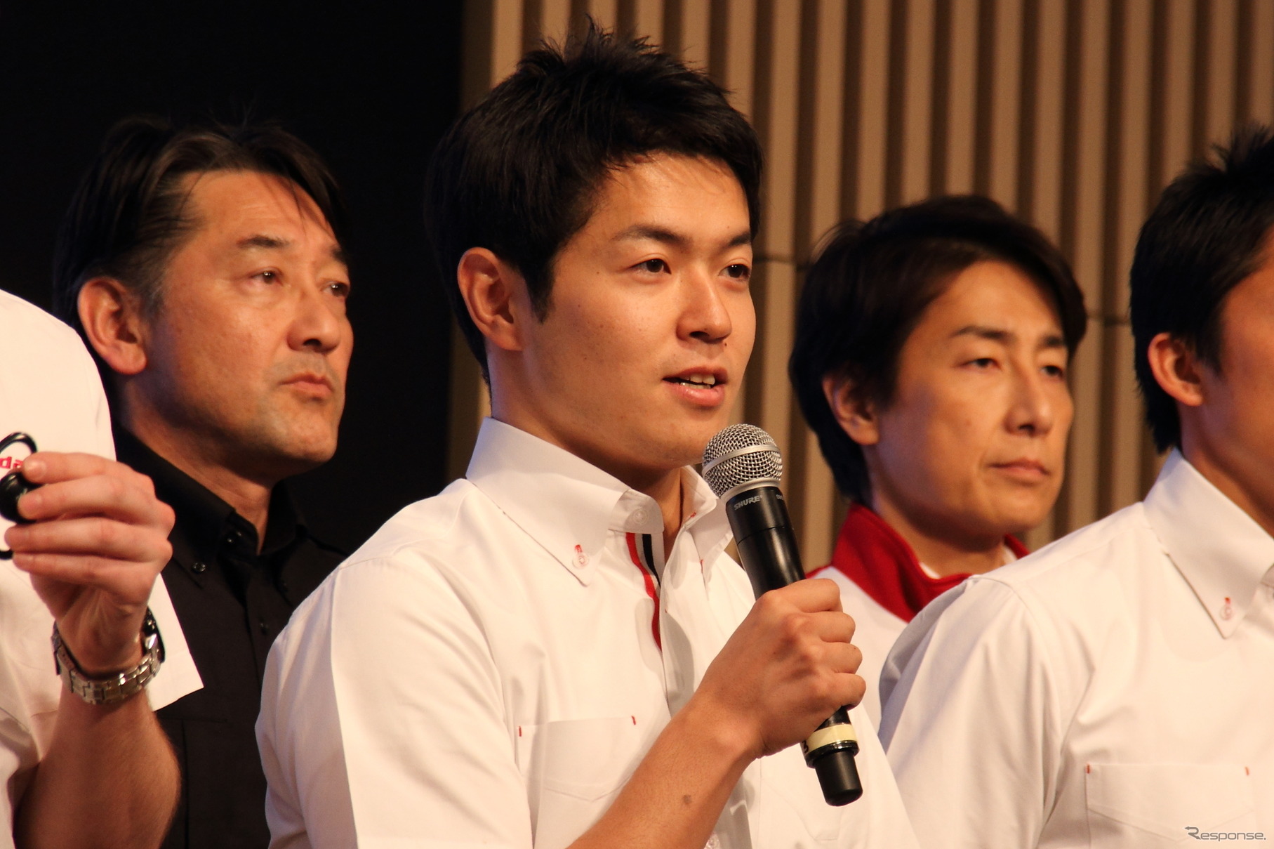 ホンダ国内モータースポーツ体制発表会で挨拶する山本尚貴