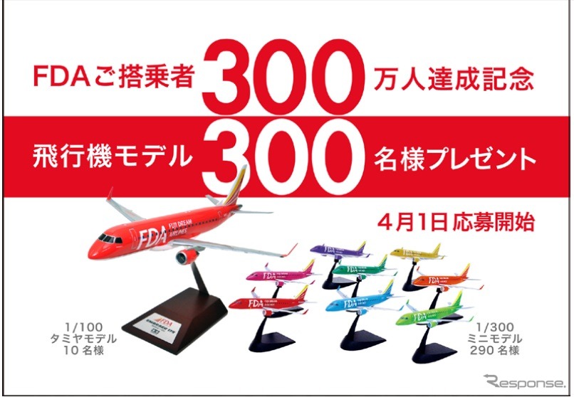 フジドリームエアラインズが搭乗者累計300万人達成でオリジナル飛行機が当たるプレゼントキャンペーンを実施