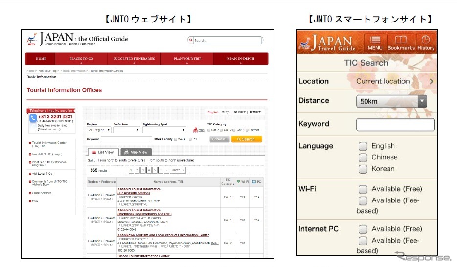 左：JINTOウェブサイト、右：JINTOスマートフォンサイト