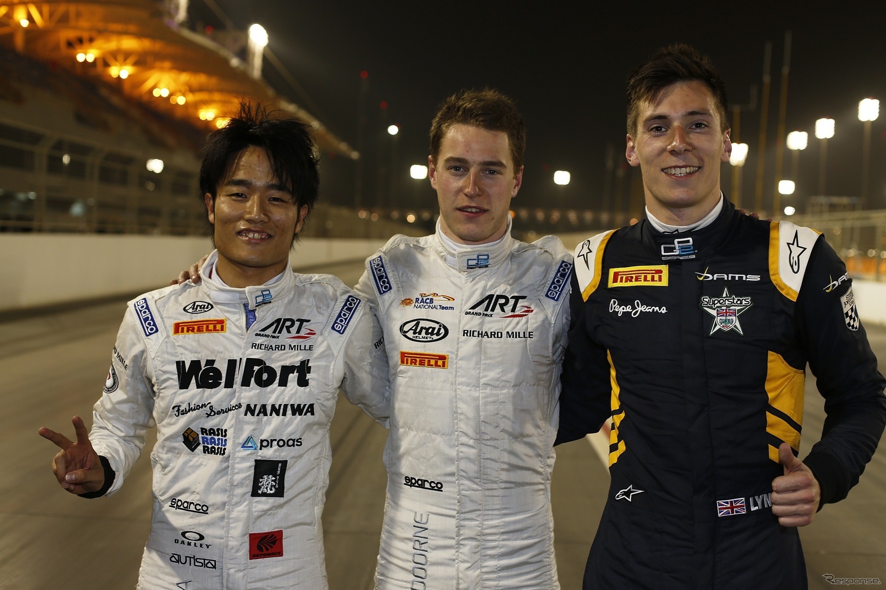 予選トップ3。左が松下、中央がチームメイトでポール獲得のヴァンドーン。
