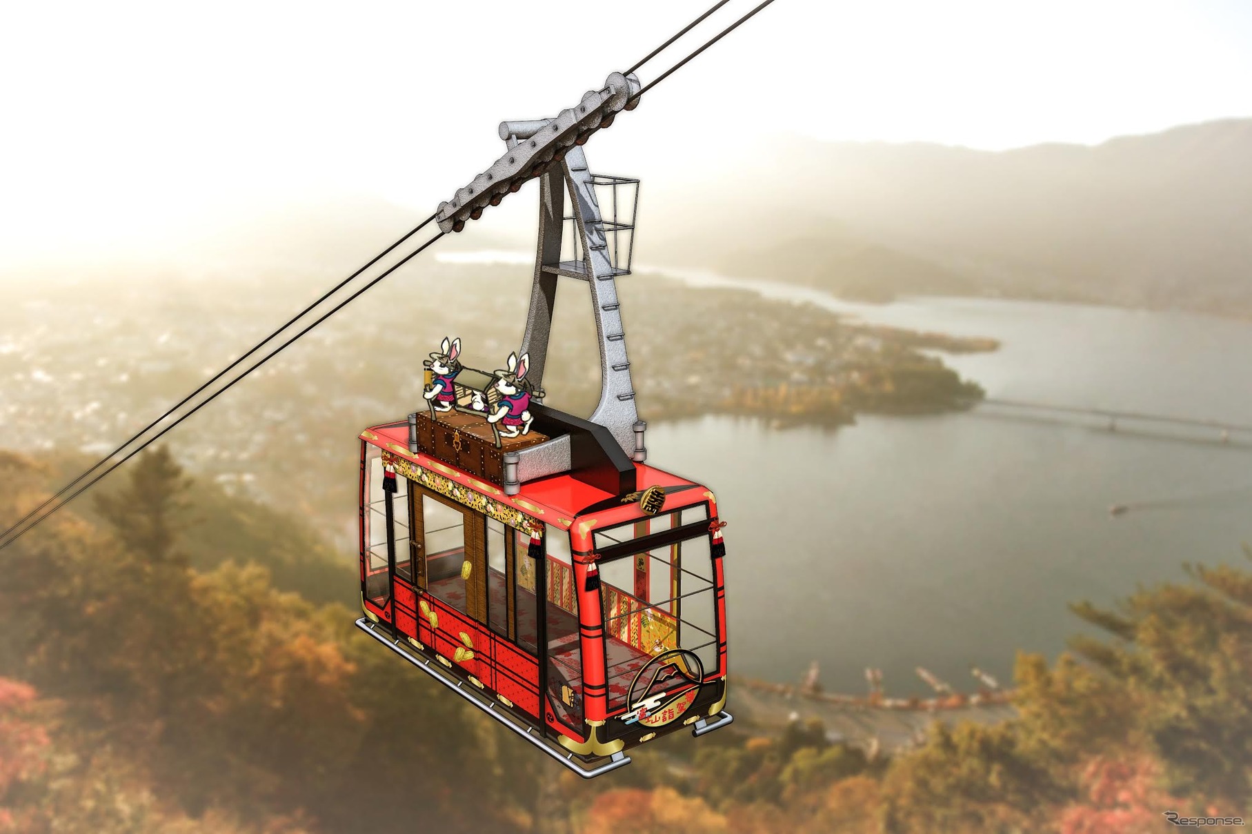 4月29日から運行を開始するカチカチ山ロープウェイの新型ゴンドラ（1号ゴンドラ）のイメージ。ガラス面を増やして眺望性を高めた。