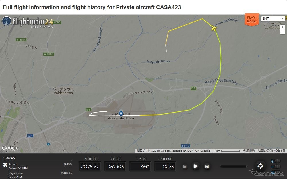 Flightradar24による事故機のログ。