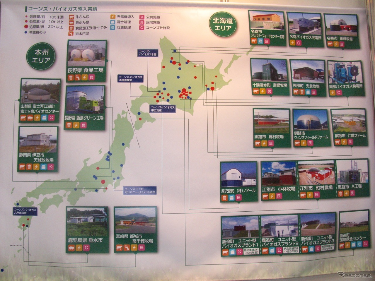 全国での導入実績。2000年に第一号機を納入して以来、15年間でここまでプラントを建設、運営させてきた