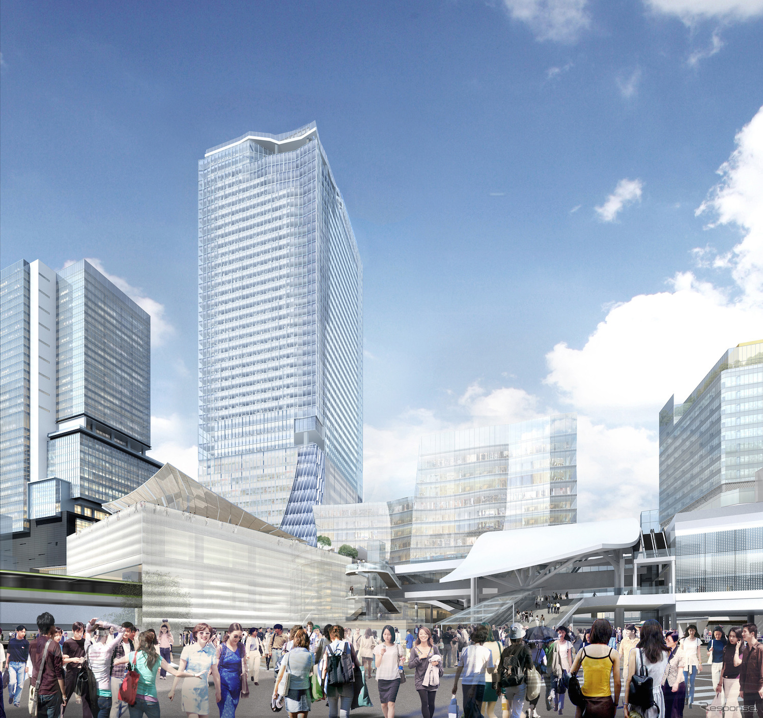 東急・JR東日本・東京メトロは渋谷で建設中の高層ビル屋上に屋外展望施設を設けると発表。中央に見える高層ビルが屋外展望施設を設ける東棟