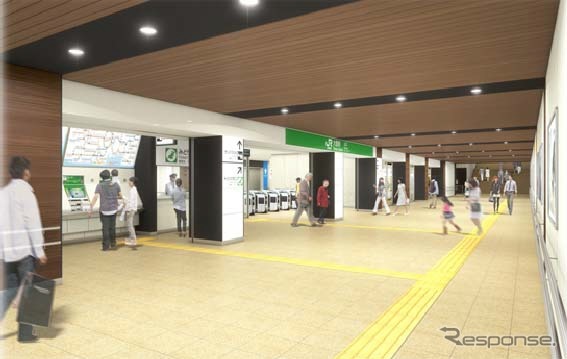 地下に整備される自由通路のイメージ。途中に改札口などを設ける。