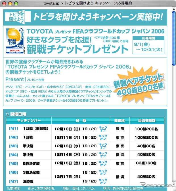 【プレゼント】トヨタカップペア観戦チケットをGET!!