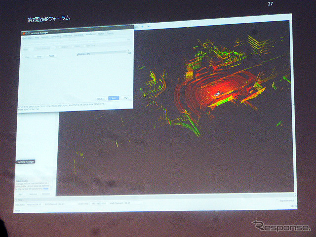 東京・六本木で開催されたZMPフォーラム（8月25～27日）のようす。25日には、名古屋大学情報科学研究科の加藤真平准教授による自動運転システム用オープンソフトウェア「Autoware」の解説も実施された