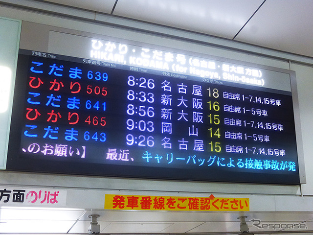 日曜日の朝8時台に東京を出発する「こだま639号」