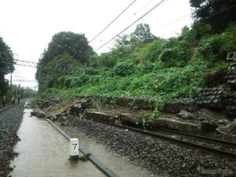 記録的な豪雨の影響により複数路線で被害が発生した東武鉄道は各線の被害状況と復旧見込みを発表。日光線下小代駅では土砂が線路に流入した。同線は1週間程度での復旧を見込んでいる