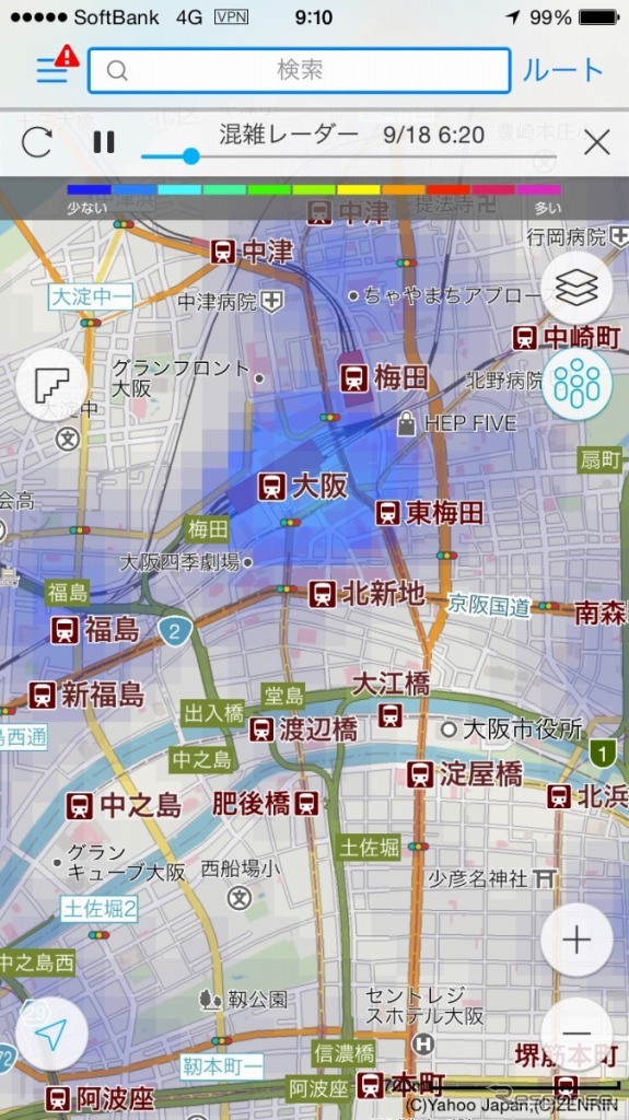 Yahoo！地図アプリ 混雑レーダー