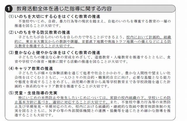 教育活動全体を通じた指導に関する内容