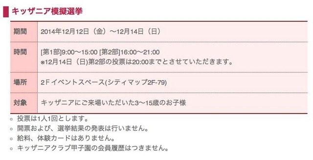 キッザニア甲子園「2014年こども選挙」概要