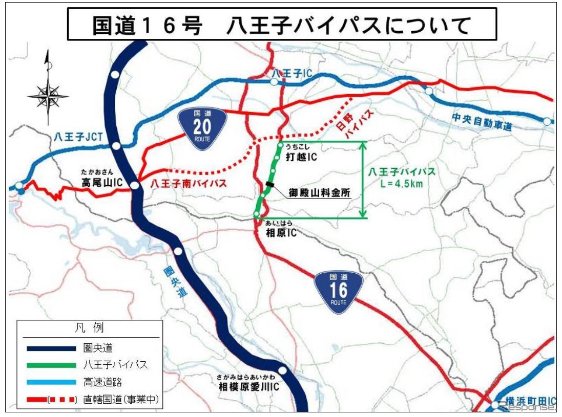 無料となる八王子バイパス周辺図
