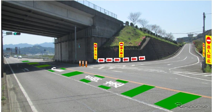 対策の基本パターンで、運転者からの見え方イメージ（高速道路出口部分）
