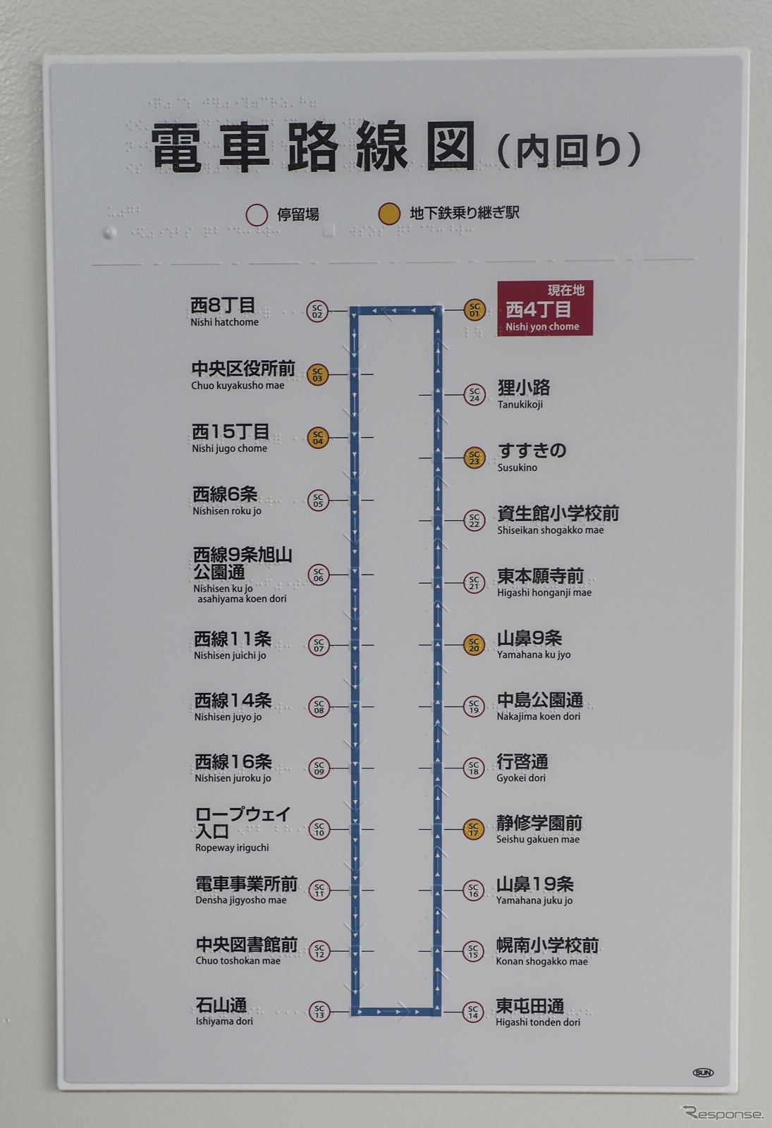 各停留場に掲示されている路線図もループ化された。