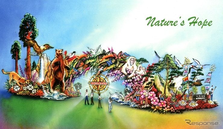 ホンダの2016年米ローズパレードのフロート（出車）の予告スケッチ