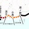常磐線の運休区間。帰還困難区域を通る富岡～浪江間は2019年度末までの再開を目指す。