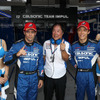 ポール獲得を喜ぶ#12 GT-Rの星野一義監督（中央）とオリベイラ（左）、安田（右）。