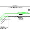 現在の線路（黒）と仮線（緑）の位置。9月17日に切り替えられる。