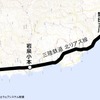 十府ヶ浦海岸駅の位置（赤）。北リアス線の野田玉川～陸中野田間に設けられる。