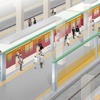 大阪阿部野橋駅に設置されるホームドアのイメージ。ワイヤーロープを使った昇降式を採用する。