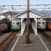 新金谷駅で並んだ元・南海の21000系。2月26日に乗車・撮影会ツアーが行われる。