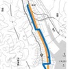 小友駅～盛駅間のルート変更図。オレンジのラインがBRT専用道、ブルーのラインが一般道。