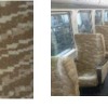 貼り替えられた座席のモケット。左2点が普通車（席）、右2点がグリーン席のもの。