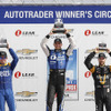 レース1の表彰台はホンダ勢が独占。左から2位ディクソン、優勝レイホール、3位ヒンチクリフ。