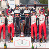2018年WRC開幕戦モンテカルロの表彰台。左から2位タナク組、優勝オジェ組、3位ラトバラ組。