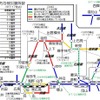 JR西日本から7月18日に発表された運行再開見込み。再開時期が8月中旬まで（緑のライン）、数ヶ月から年内まで（黄色のライン）、長期にわたる（赤のライン）の3種に分類されている。