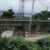 財田川橋りょうが傾いた予讃線本山～観音寺間。