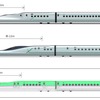 E5系と比較した先頭長の違い。10号車はE5系と比べて約7mも長い。その分、客室スペースは小さく、側窓は3つしかない。