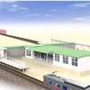 泉外旭川駅のイメージ。駅舎が上下線に挟まれる形で設置され、駅前とは自由通路で結ばれる。