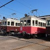 仏生山検車区に勢揃いした、ことでんに残るレトロ電車。左から300号、120号、23号、500号。