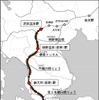 九州新幹線西九州ルート（いわゆる長崎新幹線）のルート図。諫早～長崎間では、二股に分かれる在来線の長崎本線（細線部分）の南側を新幹線が通る。この区間には新長崎、久山の2トンネルが建設される。