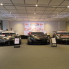 発表会上に展示された、2020年の新GT500マシン3種（左からスープラ、NSX、GT-R）。